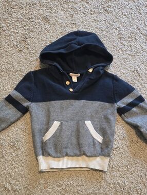 Cat & Jack Navy and Light Gray Hooded Zip-Style Sweater